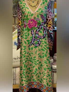 Me369 midi-length, eclectic dress. Brand New. Snake and roses.  Med. Boho Fab!